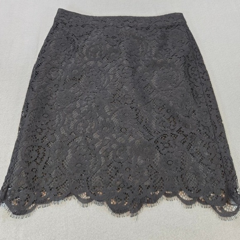 J.Crew Lace Mini‎ Skirt Womens 0 Black Scalloped Eyelash Hem Floral Lined